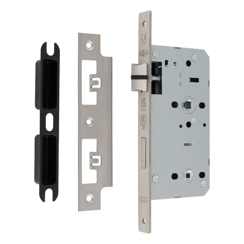 55Mm Din Bathroom Lock - 78Mm C/C - 5Mm Follower - Square - Satin Stainless Steel