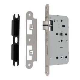55Mm Din Bathroom Lock - 78Mm C/C - 5Mm Follower - Radius - Satin Stainless Steel