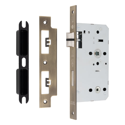 60Mm Din Bathroom Lock - 78Mm C/C - 5Mm Follower - Square - Antique Brass