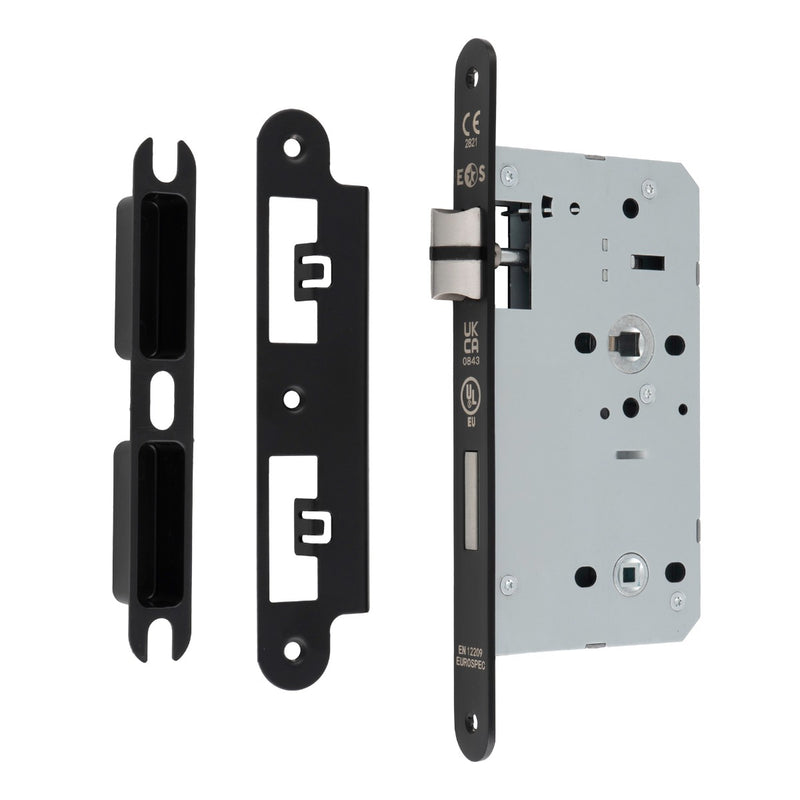 60Mm Din Bathroom Lock - 78Mm C/C - 5Mm Follower - Radius - Matt Black