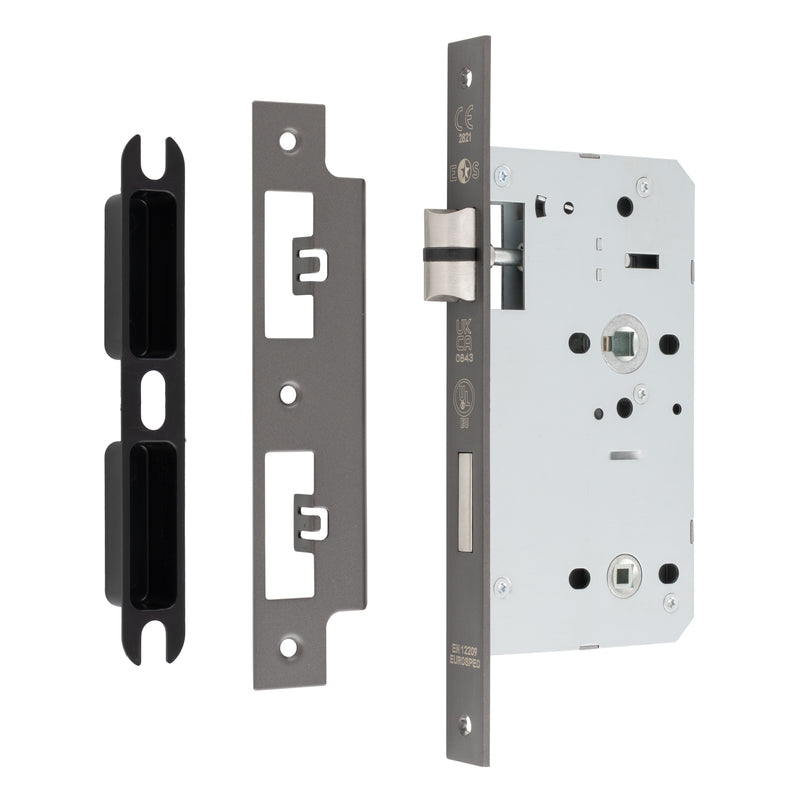 60Mm Din Bathroom Lock - 78Mm C/C - 5Mm Follower - Square - Matt Bronze