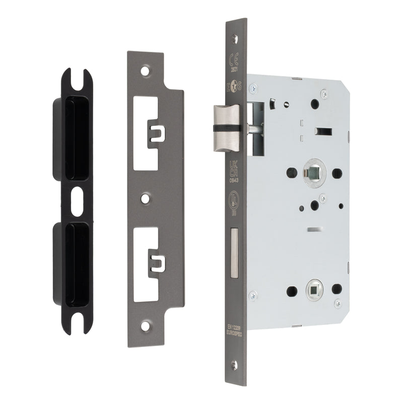 60Mm Din Bathroom Lock - 78Mm C/C - 5Mm Follower - Square - Matt Bronze