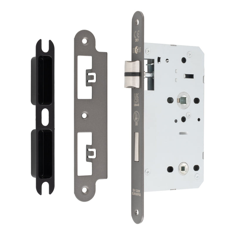 60Mm Din Bathroom Lock - 78Mm C/C - 5Mm Follower - Radius - Matt Bronze