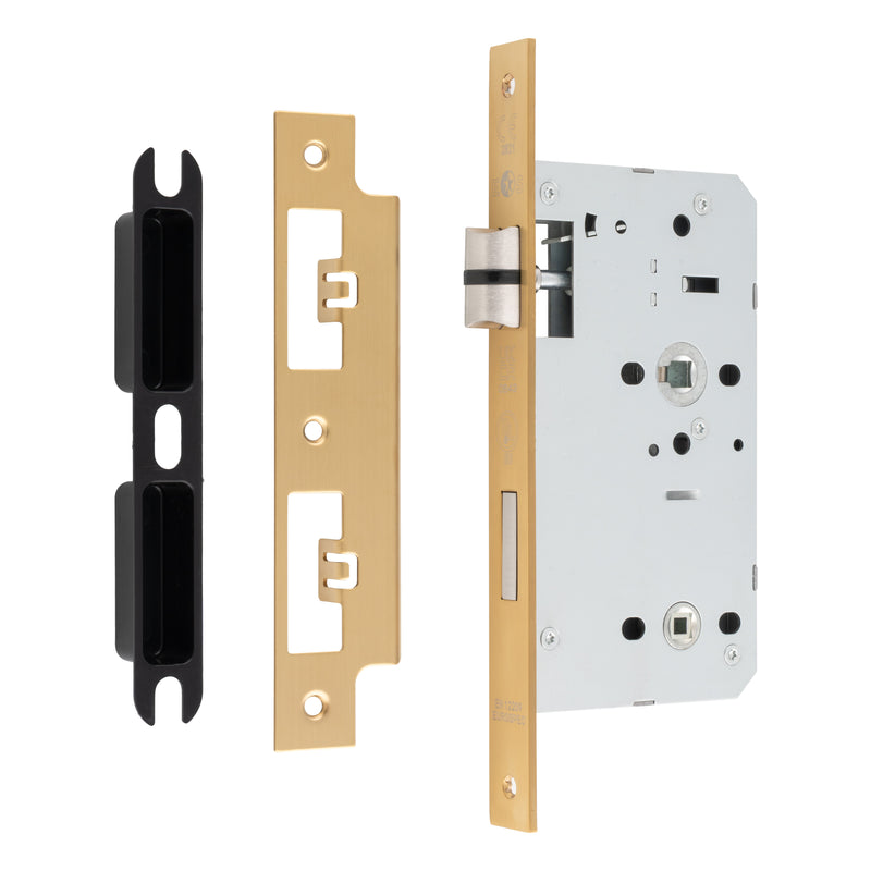 60Mm Din Bathroom Lock - 78Mm C/C - 5Mm Follower - Square - Satin Brass