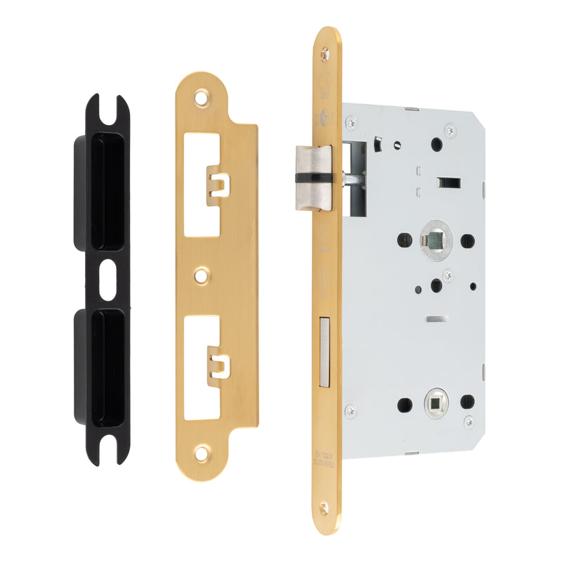 60Mm Din Bathroom Lock - 78Mm C/C - 5Mm Follower - Radius - Satin Brass
