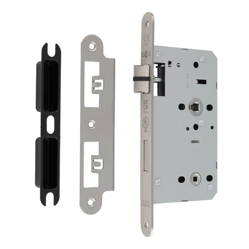 60Mm Din Bathroom Lock - 78Mm C/C - 5Mm Follower - Radius - Satin Stainless Steel