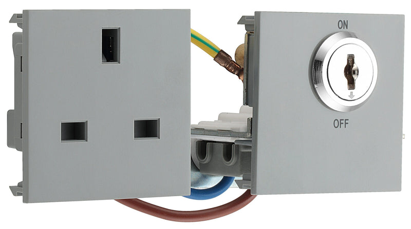 BG Electrical Euro Module - 13A double pole, key controlled socket