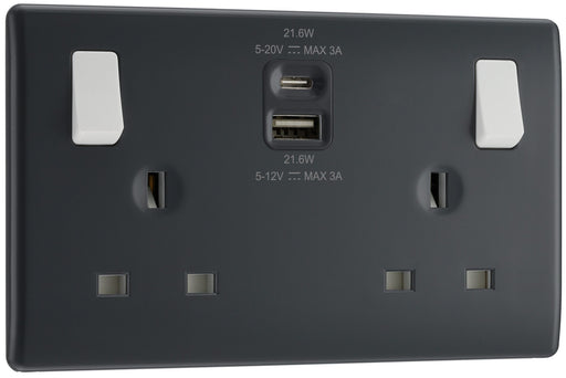BG Electrical Part M - Double switched single pole, with USB A + C (22W)