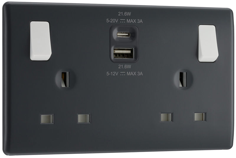 BG Electrical Part M - Double switched single pole, with USB A + C (22W)