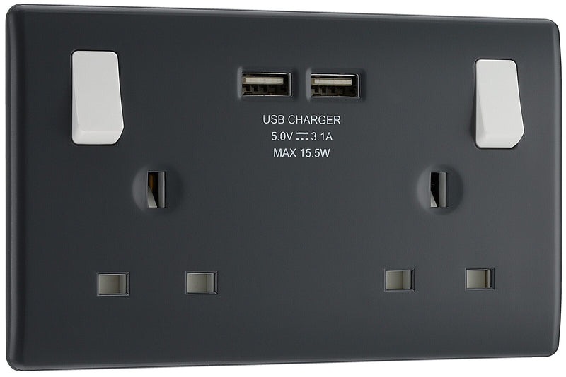 BG Electrical Part M - Double switched, single pole, with 2 x USB A