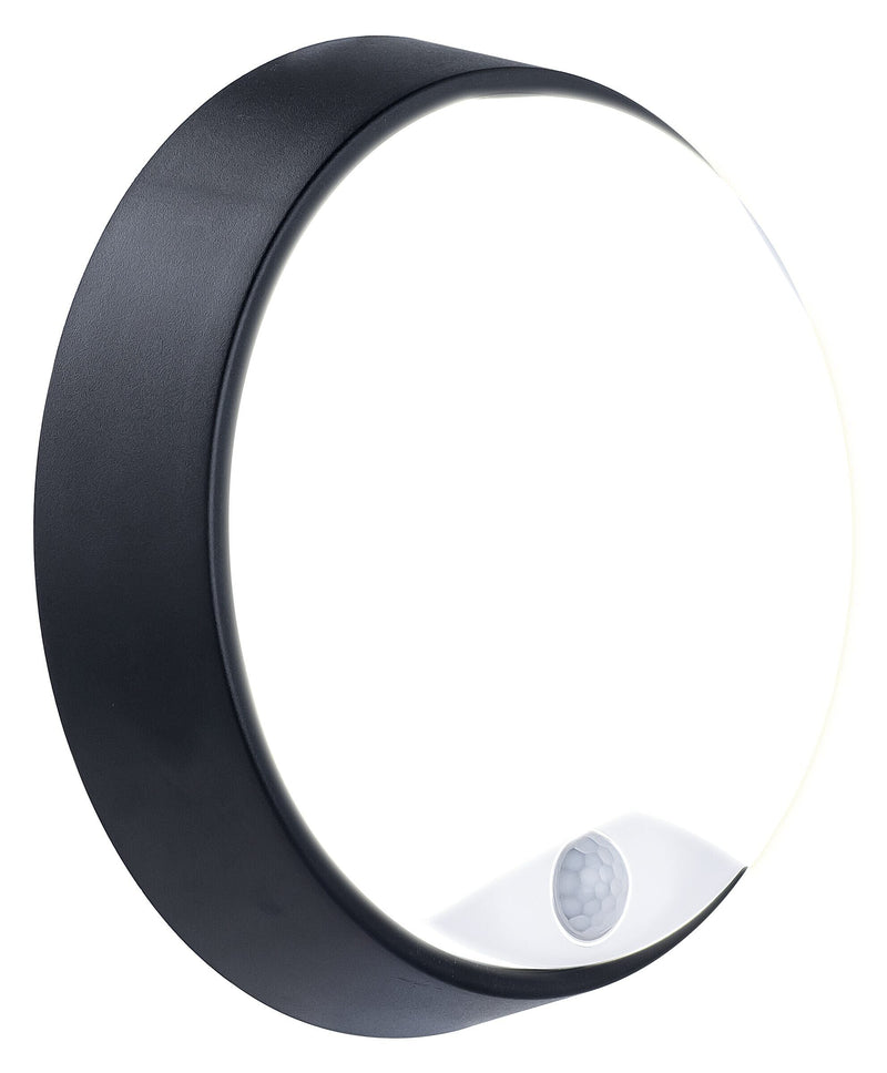 Luceco Ext Residential - Exterior residential bulkhead round 700lumens with white or black bezel + PIR