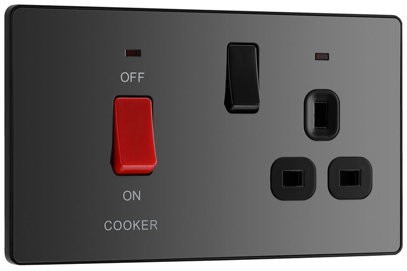 BG Electrical Evolve Black Chrome - 45A double pole with switched socket and indicators