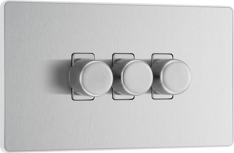 BG Electrical Evolve Brushed Steel - Triple, 2 way push 200W