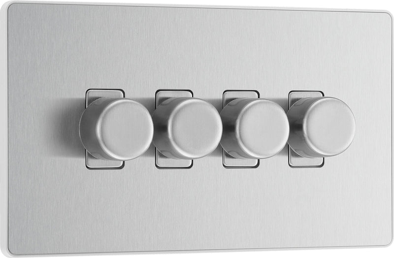BG Electrical Evolve Brushed Steel - Quadruple, 2 way push 200W