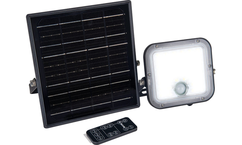 Luceco Mensa - Mensa Decorative Outdoor Solar Security Floodlight with PIR Motion Sensor and Remote Control, Colour Change (CCT), LED Exterior Lighting, Black, 10W, 1500lm, 3000K & 4000K