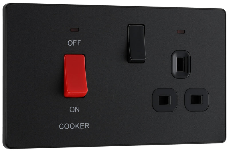 BG Electrical Evolve Matt Black - 45A double pole with switched socket and indicators