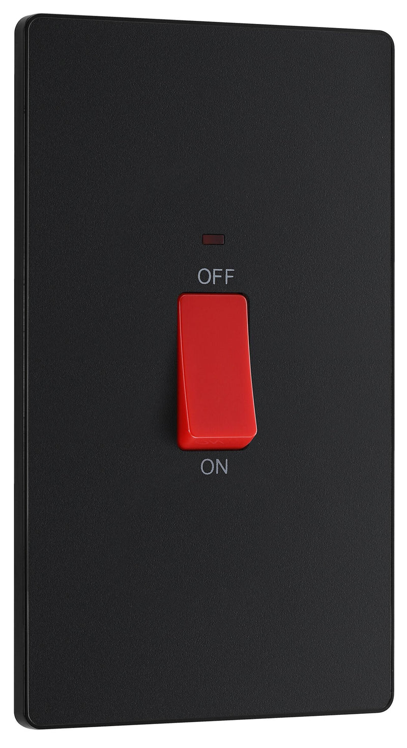 BG Electrical Evolve Matt Black - 45A, double pole, large plate, with indicator
