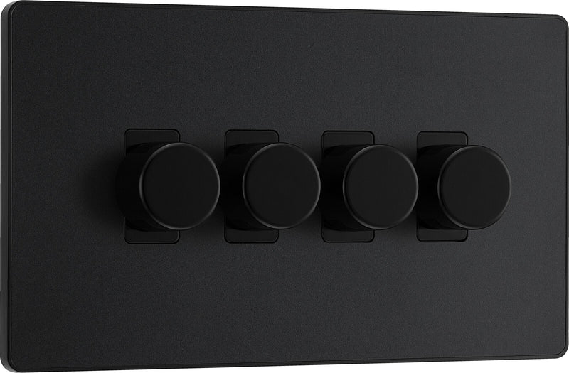 BG Electrical Evolve Matt Black - Quadruple, 2 way push 200W