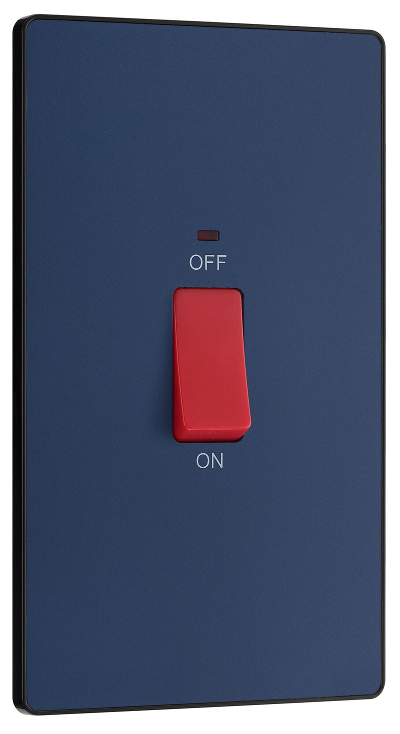 BG Electrical Evolve Matt Blue - 45A, double pole, large plate, with indicator