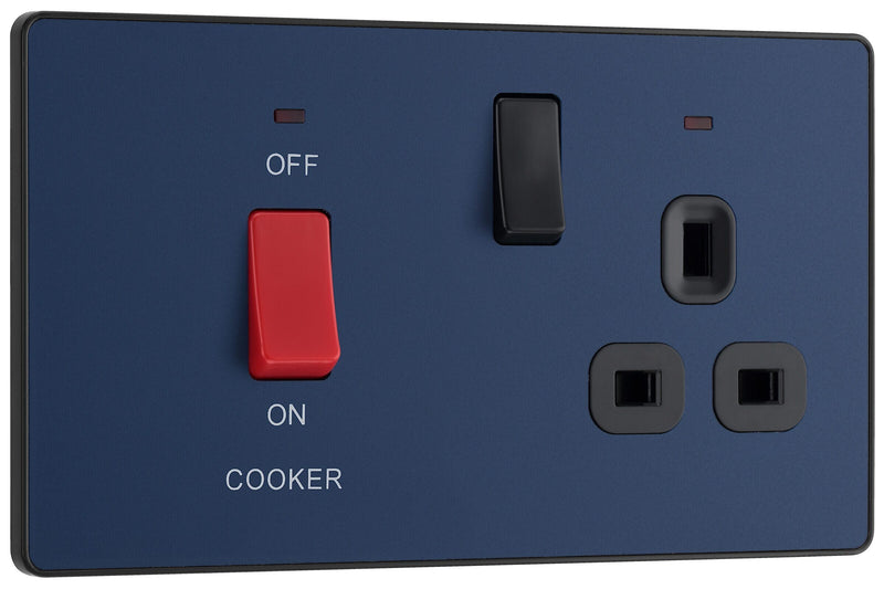 BG Electrical Evolve Matt Blue - 45A double pole with switched socket and indicators