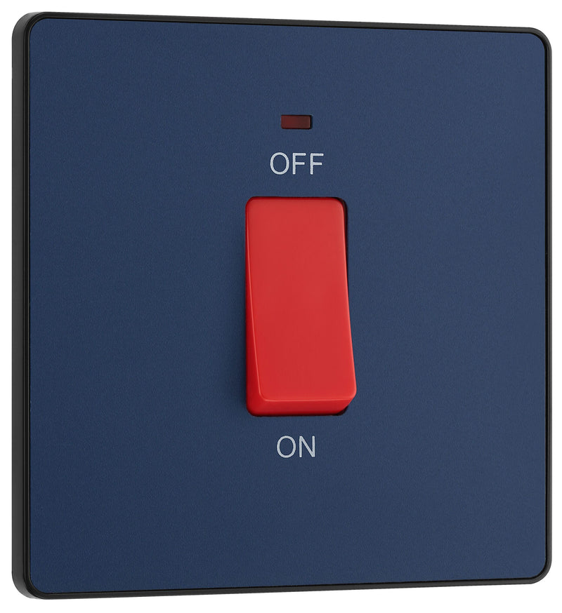 BG Electrical Evolve Matt Blue - 45A, double pole, single plate, with indicator