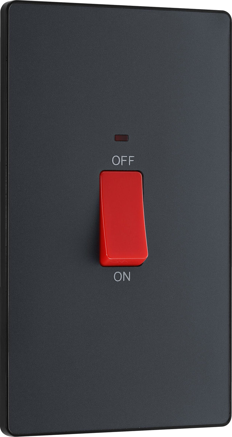 BG Electrical Evolve Matt Grey - 45A, double pole, large plate, with indicator