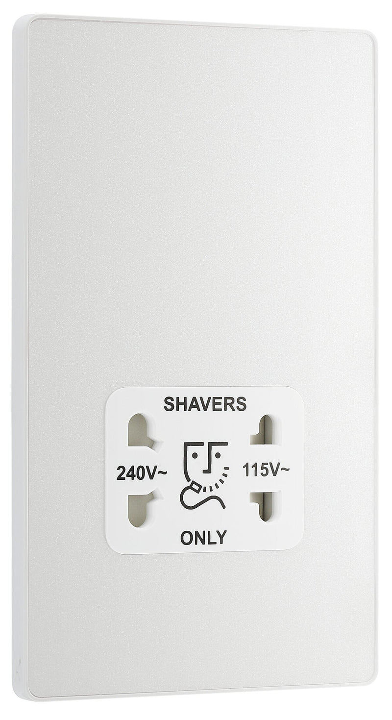 BG Electrical Evolve Pearlescent White - 115/240V dual voltage shaver socket