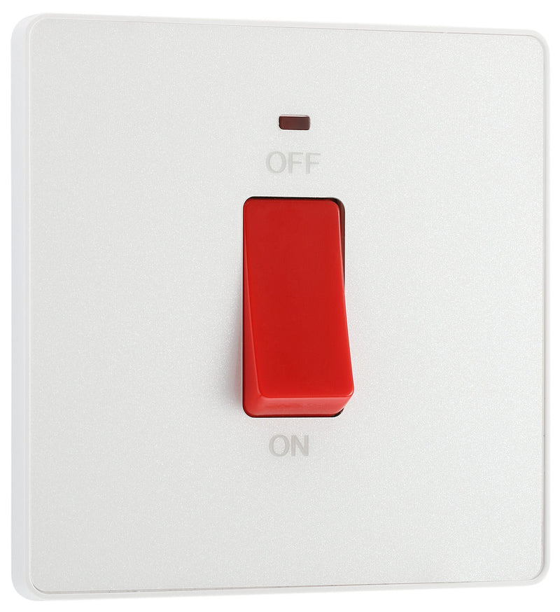 BG Electrical Evolve Pearlescent White - 45A, double pole, single plate, with indicator