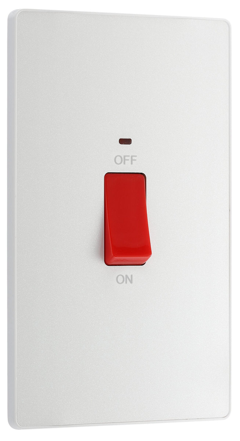 BG Electrical Evolve Pearlescent White - 45A, double pole, large plate, with indicator