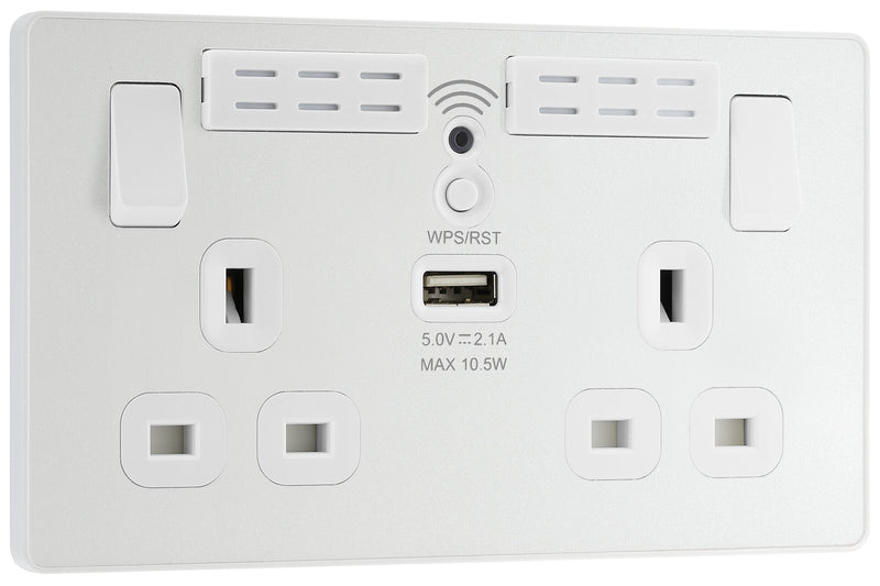 BG Electrical Evolve Pearlescent White - Double, switched, single pole, WiFi Extender + USB A
