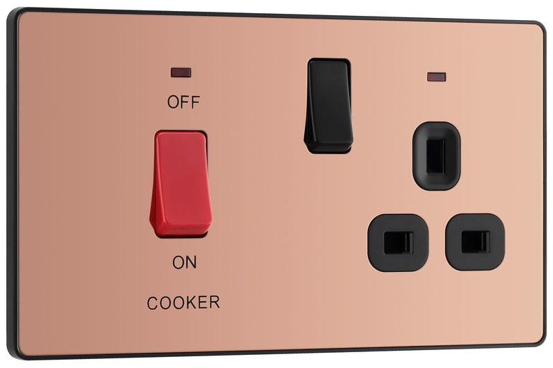 BG Electrical Evolve Polished Copper - 45A double pole with switched socket and indicators