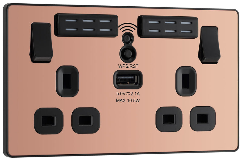 BG Electrical Evolve Polished Copper - Double, switched, single pole, WiFi Extender + USB A