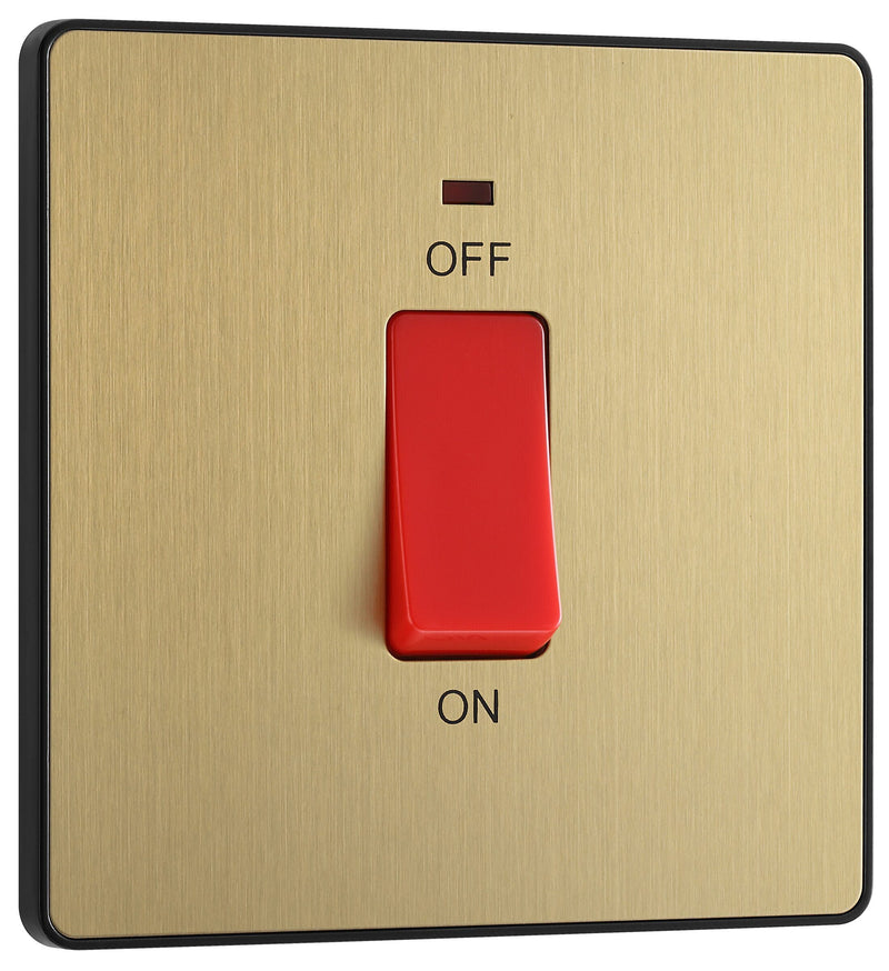 BG Electrical Evolve Satin Brass - 45A, double pole, single plate, with indicator