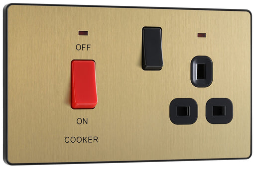 BG Electrical Evolve Satin Brass - 45A double pole with switched socket and indicators