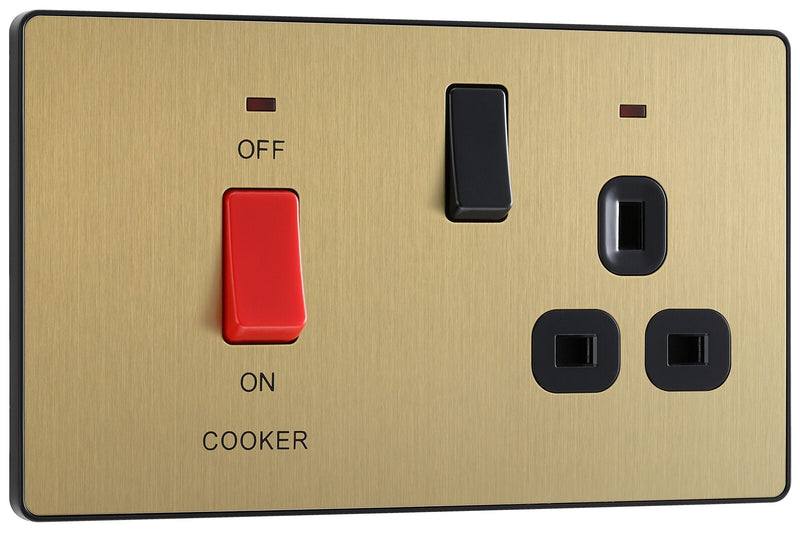 BG Electrical Evolve Satin Brass - 45A double pole with switched socket and indicators
