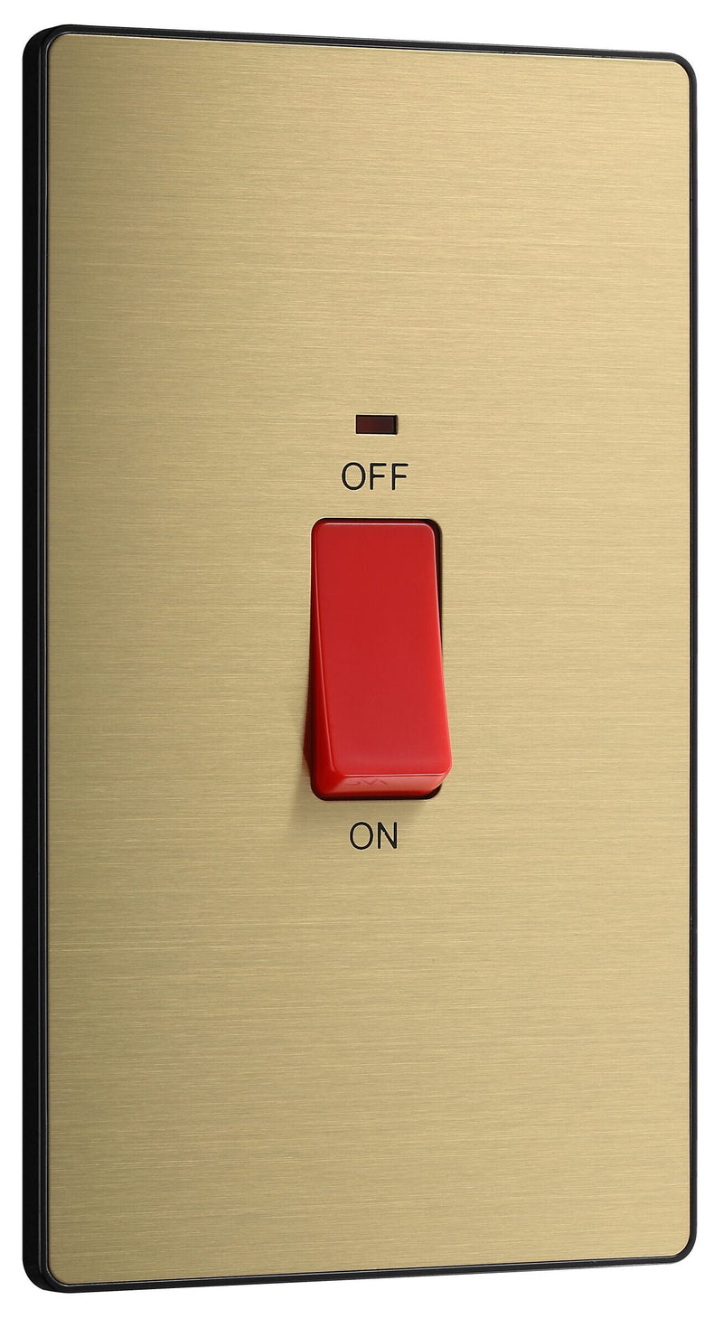 BG Electrical Evolve Satin Brass - 45A, double pole, large plate, with indicator