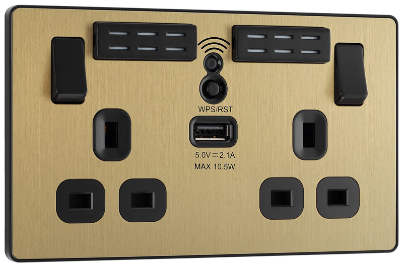BG Electrical Evolve Satin Brass - Double, switched, single pole, WiFi Extender + USB A
