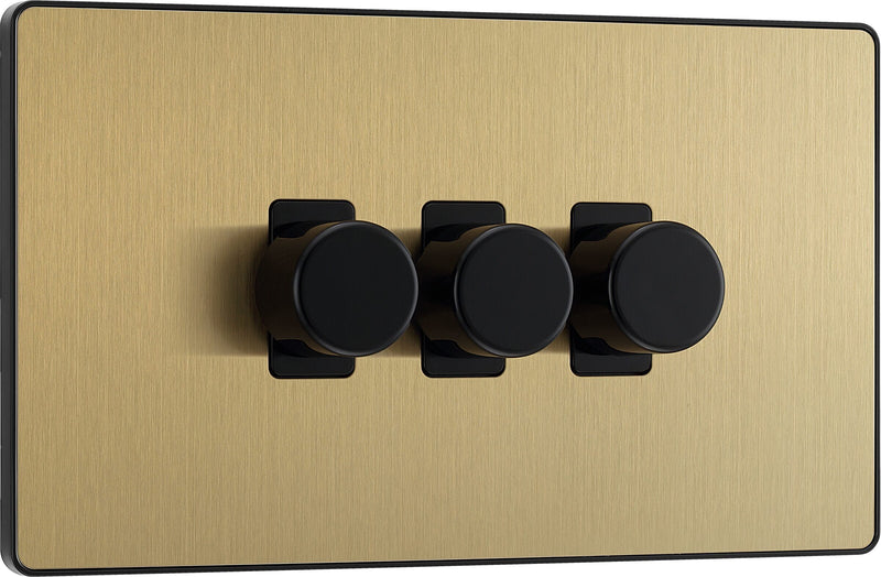 BG Electrical Evolve Satin Brass - Triple, 2 way push 200W