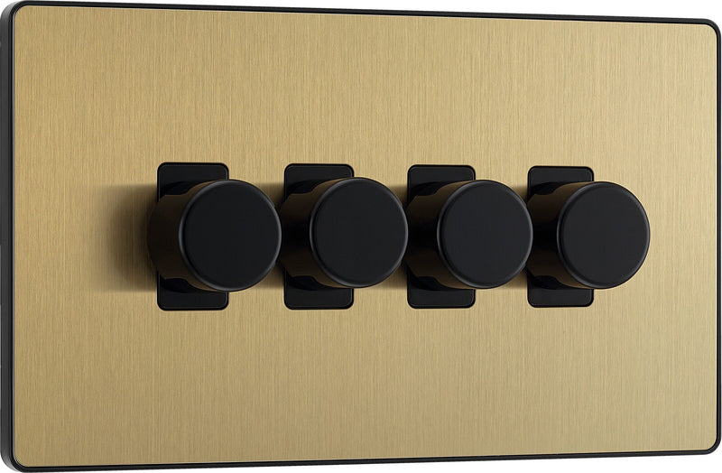 BG Electrical Evolve Satin Brass - Quadruple, 2 way push 200W