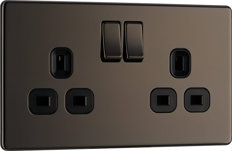 BG Electrical Flatplate Screwless Black Nickel - Double switched, double pole