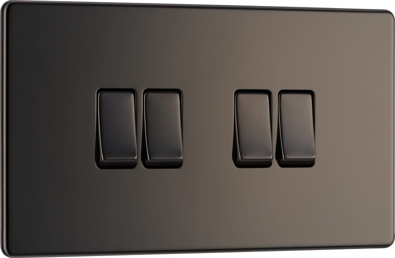 BG Electrical Flatplate Screwless Black Nickel - Quadruple 2 way switch