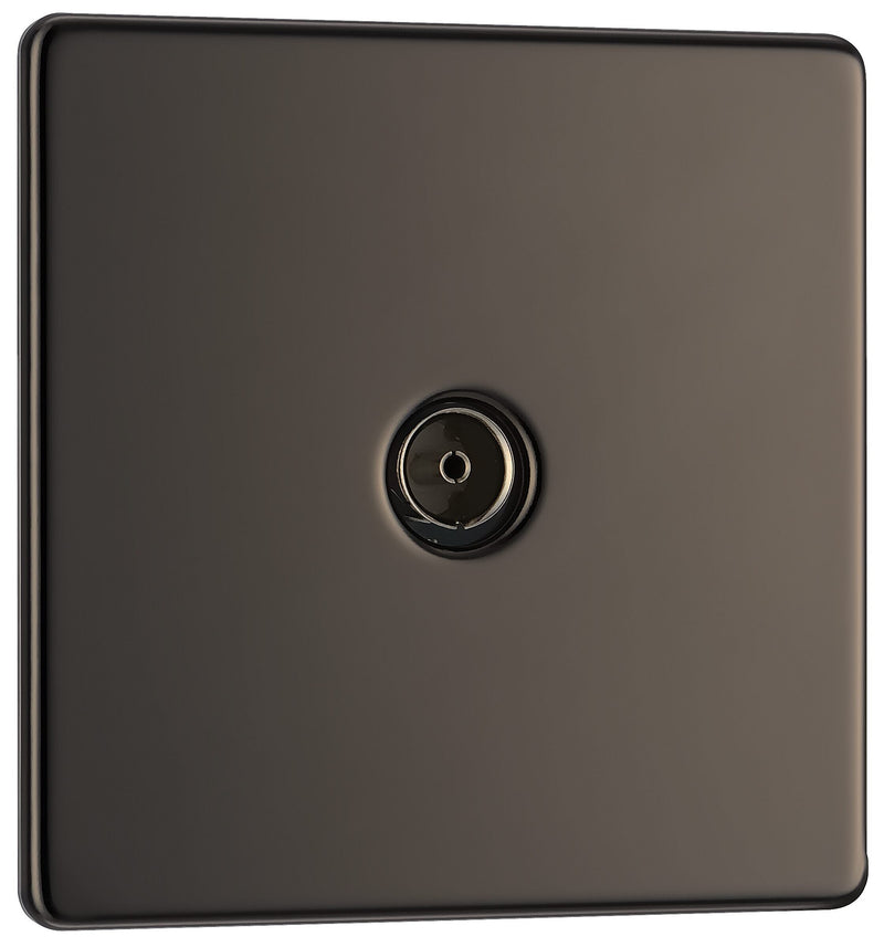 BG Electrical Flatplate Screwless Black Nickel - Single co-axial