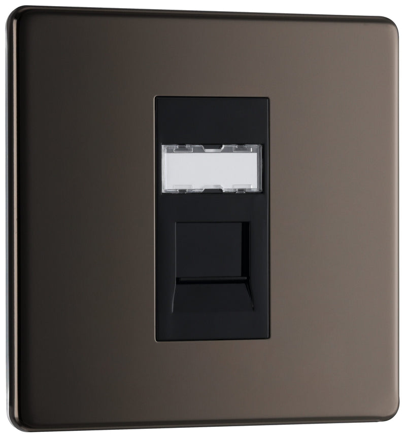 BG Electrical Flatplate Screwless Black Nickel - Single, RJ45 data socket
