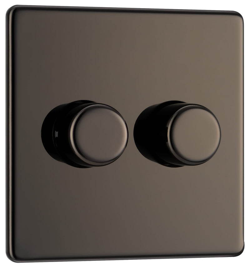 BG Electrical Flatplate Screwless Black Nickel - Double 2 way push 200W