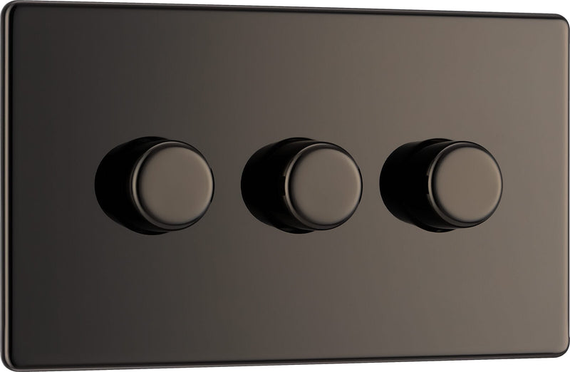 BG Electrical Flatplate Screwless Black Nickel - Triple 2 way push 200W
