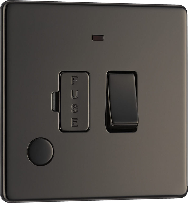BG Electrical Flatplate Screwless Black Nickel - Switched and fused with indicator and flex outlet