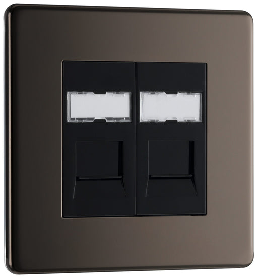BG Electrical Flatplate Screwless Black Nickel - Double, RJ45 telephone socket