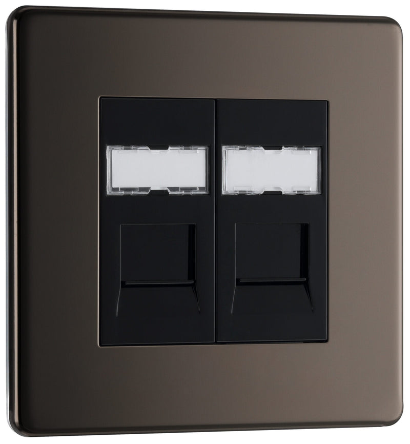 BG Electrical Flatplate Screwless Black Nickel - Double, RJ45 telephone socket