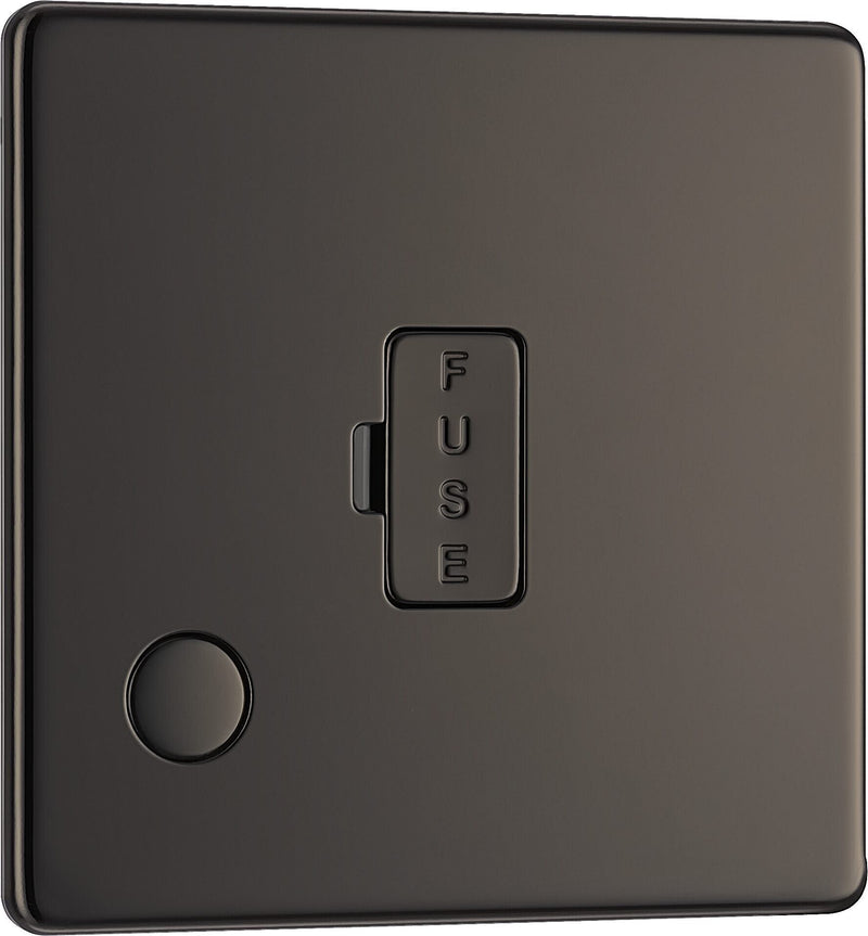 BG Electrical Flatplate Screwless Black Nickel - Unswitched and fused with flex outlet