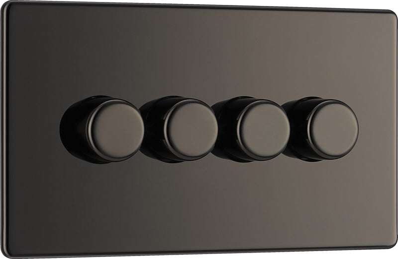 BG Electrical Flatplate Screwless Black Nickel - Quadruple, 2 way push 200W